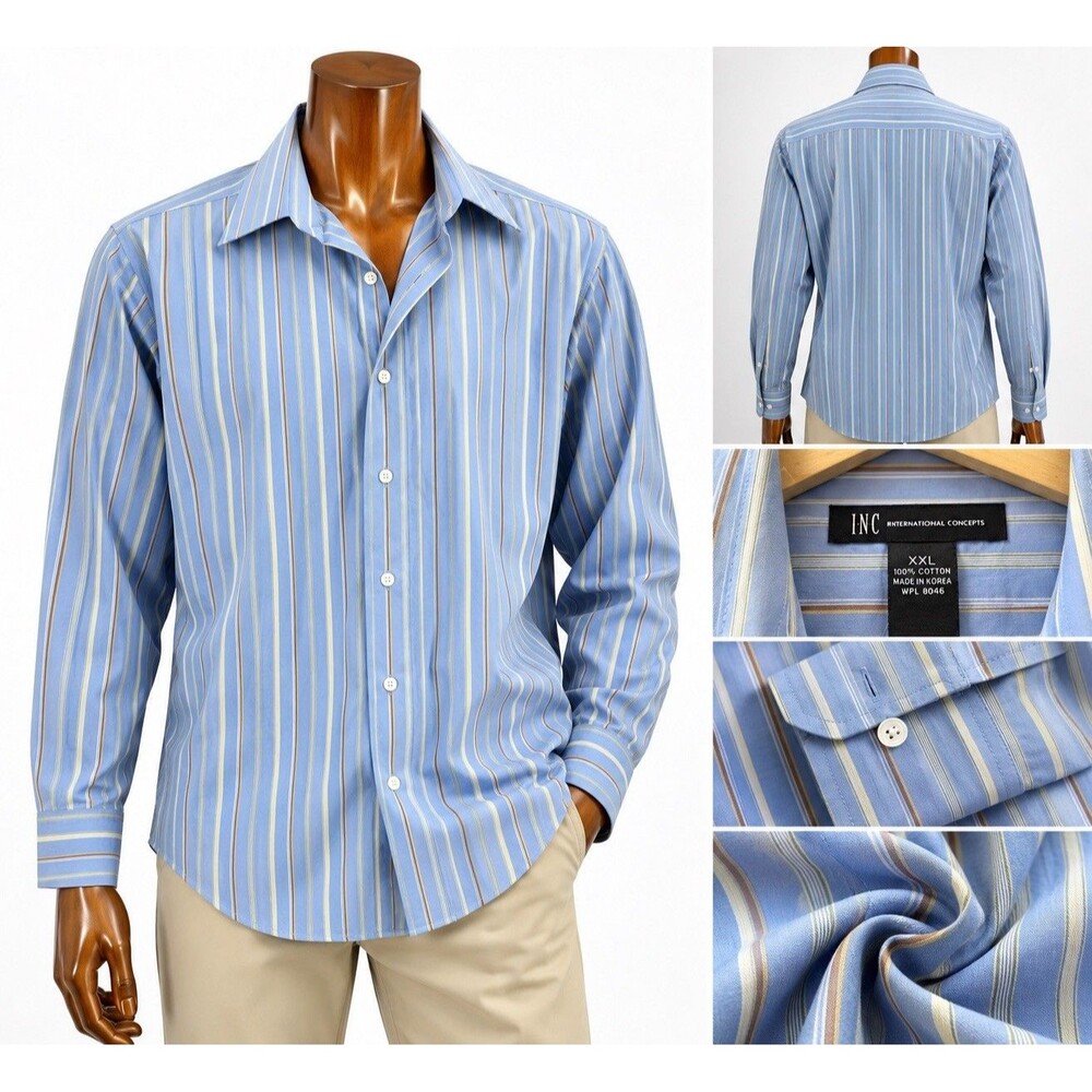INC International Concepts Men’s XXL Light Blue Long Sleeve Shirt 100% Cotton